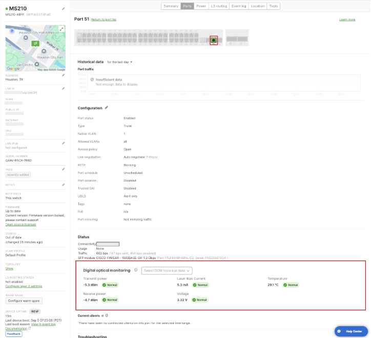 Meraki Introducing SFP Optic Health Monitoring with Digital Optical Monitoring (DOM)