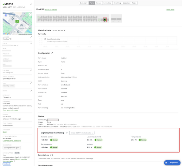 Meraki  Introducing SFP Optic Health Monitoring with Digital Optical Monitoring (DOM)