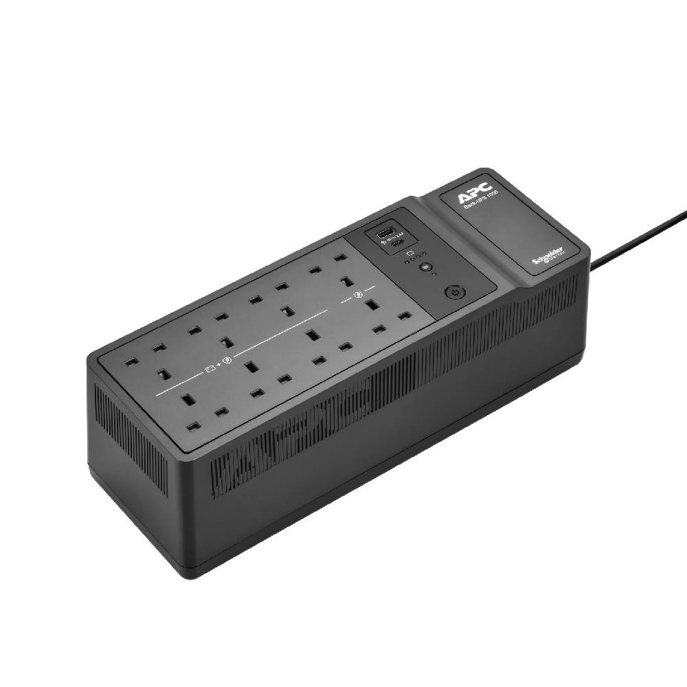 APC Back - UPS, 1050VA/600W Floor/Wall Mount, 230V, 8x British BS1363A outlets, USB Type A+C Port, User Replaceable Battery | BE1050G2 - UK - Network Warehouse