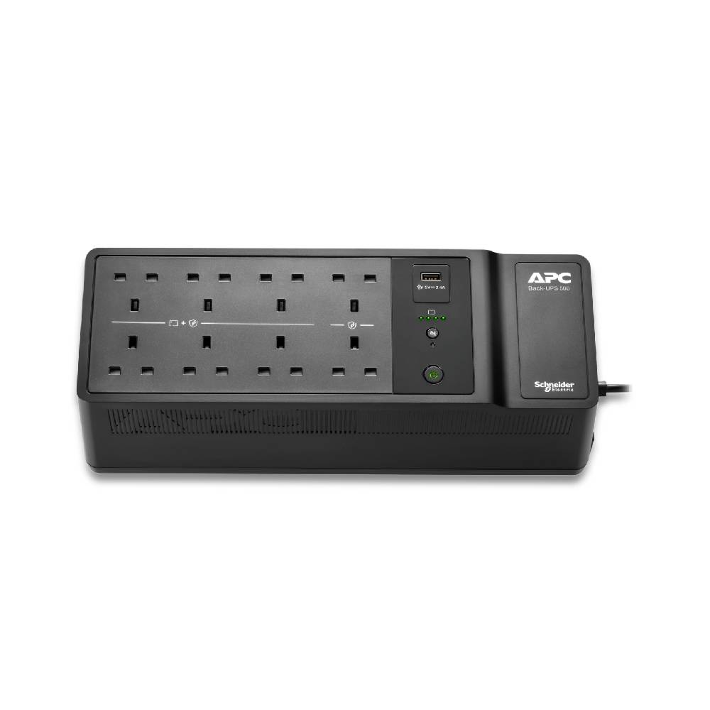 APC Back - UPS, 500VA/300W Floor/Wall Mount, 230V, 8x British BS1363A outlets, USB Type A Port, User Replaceable Battery | BE500G2 - UK - Network Warehouse