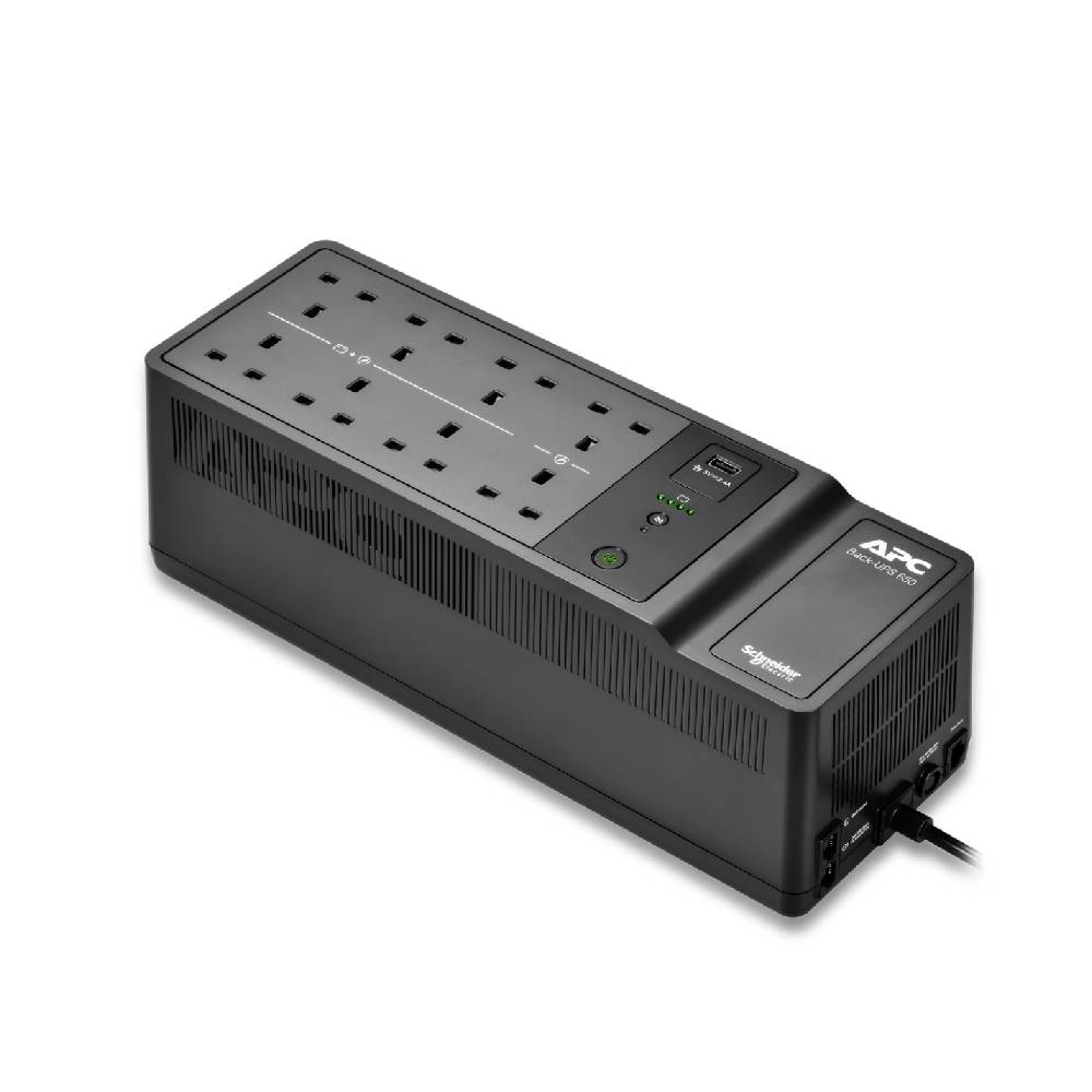 APC Back - UPS, 650VA, Floor/Wall Mount, 230V, 8x British BS1363A outlets, USB Type A Port, User Replaceable Battery | BE650G2 - UK - Network Warehouse