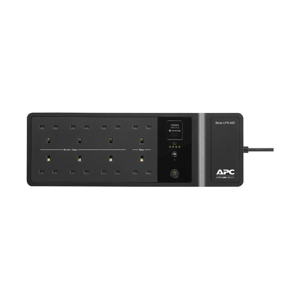 APC Back - UPS, 650VA, Floor/Wall Mount, 230V, 8x British BS1363A outlets, USB Type A Port, User Replaceable Battery | BE650G2 - UK - Network Warehouse
