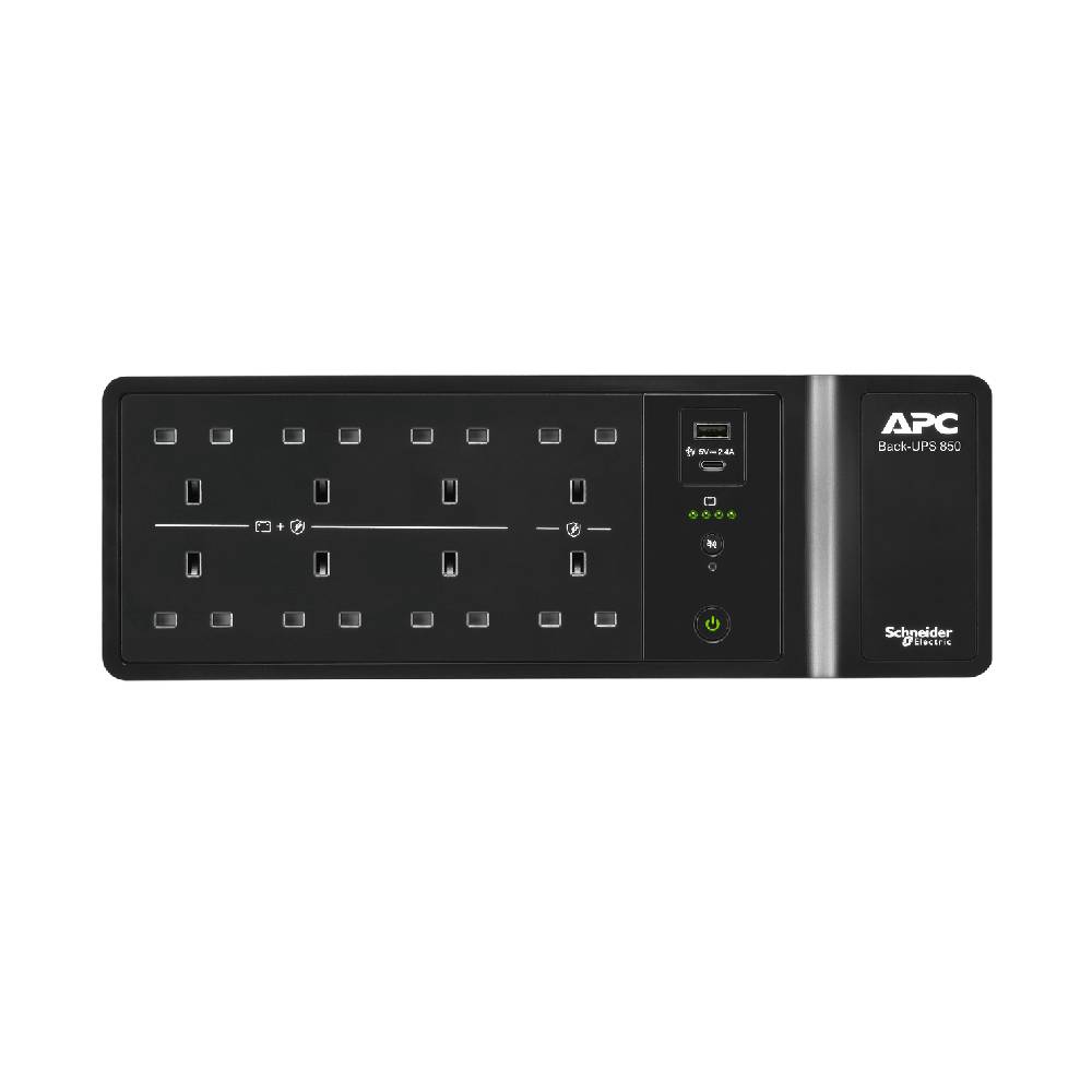 APC Back - UPS, 850VA, Floor/Wall Mount, 230V, 8x British BS1363A outlets, USB Type A+C Ports, User Replaceable Battery | BE850G2 - UK - Network Warehouse