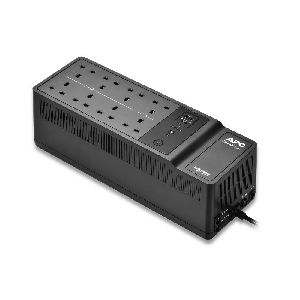 APC Back - UPS, 850VA, Floor/Wall Mount, 230V, 8x British BS1363A outlets, USB Type A+C Ports, User Replaceable Battery | BE850G2 - UK - Network Warehouse