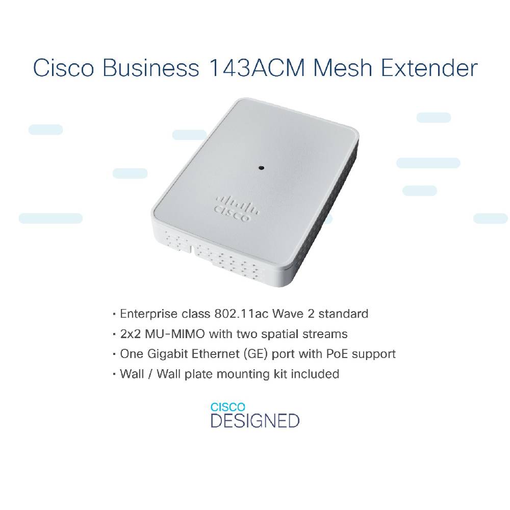 Cisco WiFi 5 PoE Mesh Extender (1011Mbps AC) | CBW143ACM - Network Warehouse