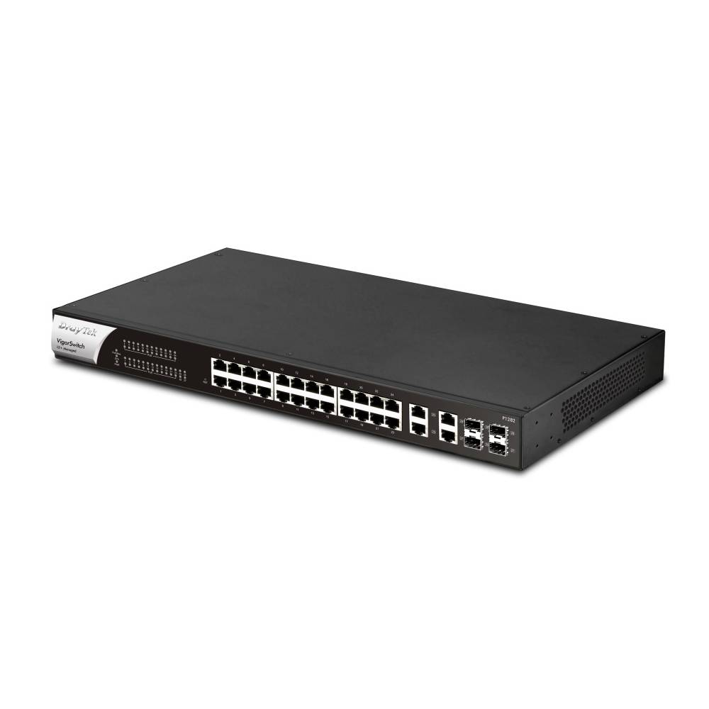 DrayTek VigorSwitch P1282 28 Port Gigabit PoE+ Switch + 4 x SFP | VSP1282 - K - Network Warehouse